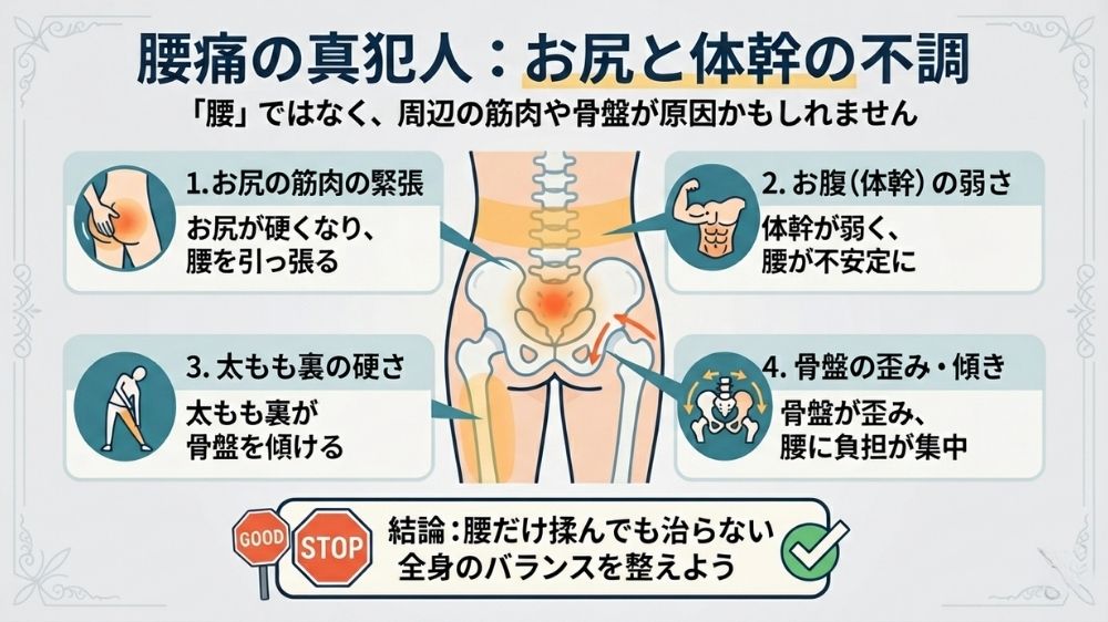 腰痛の原因はお尻と体幹筋力の低下