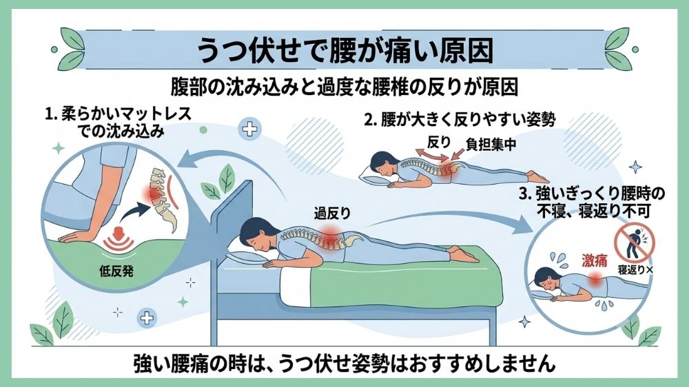 強い腰痛があるときはうつ伏せは控えましょう
