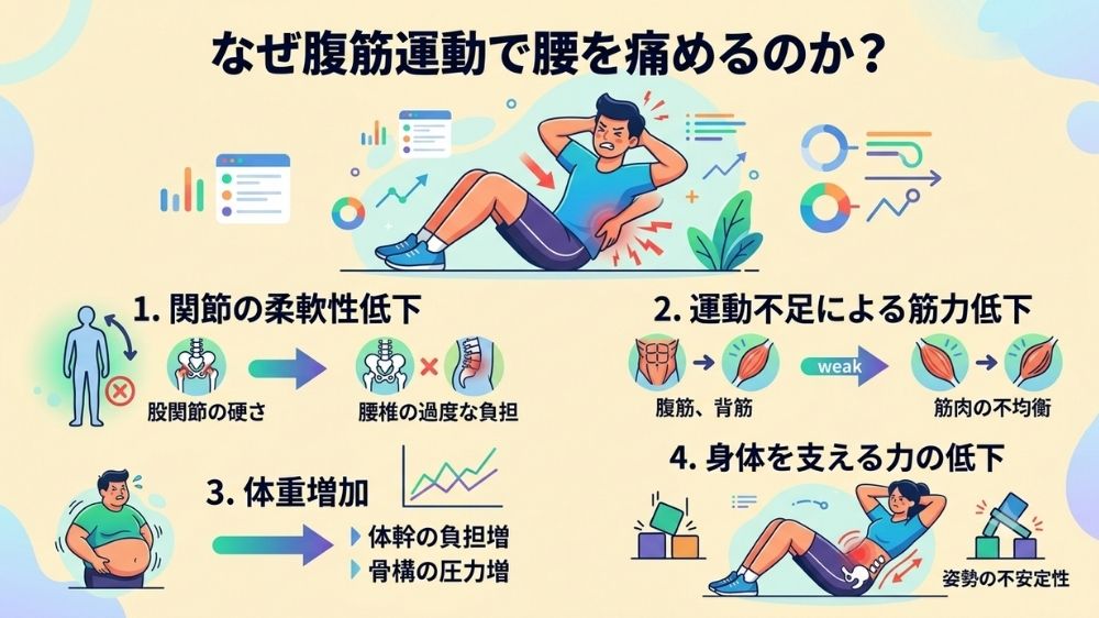 腰痛改善、予防で一生懸命腹筋しても変わりません