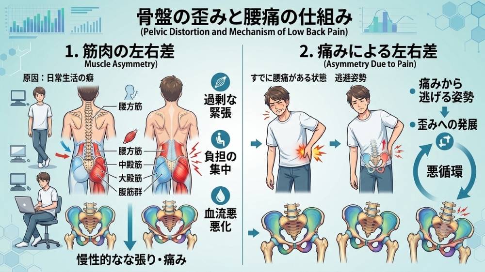腰痛を引き起こす骨盤の歪みの仕組みを鍼灸で解消