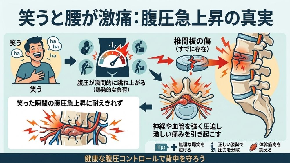 笑うと腹圧の上昇により腰痛が発生 札幌の鍼灸で解消
