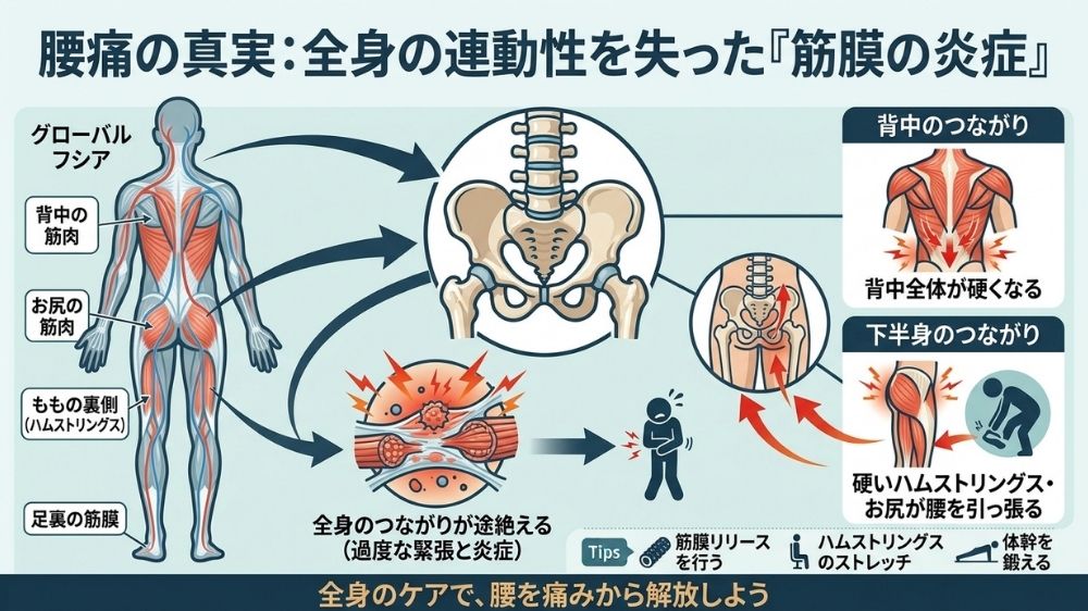 全身の連動性から笑うと痛みの出る腰痛について考える