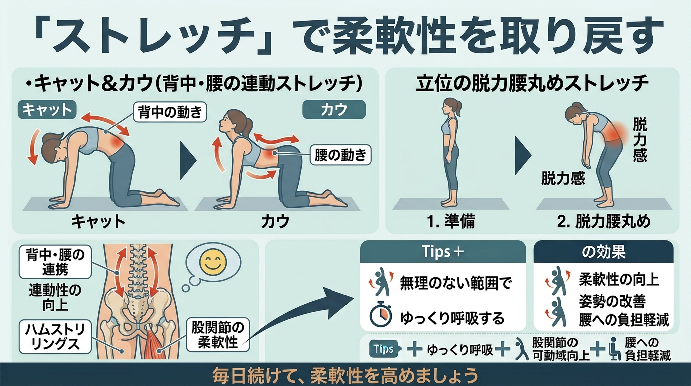 鍼灸とストレッチで笑うと痛む腰痛の柔軟性を取り戻す