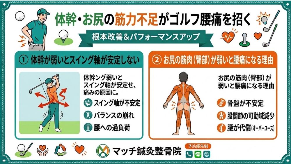 ゴルフ腰痛はお尻の筋力低下が原因鍼灸整体で改善