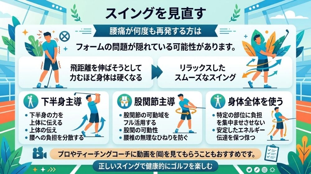 ゴルフ腰痛にはフォームの見直しが必須条件
