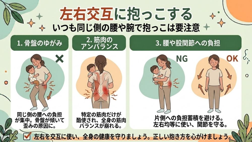 左右相互に抱っこする事で腰痛対策