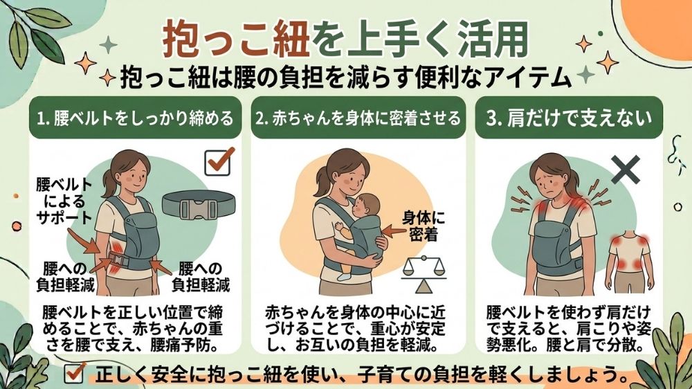 抱っこ紐を上手く活用して腰痛対策