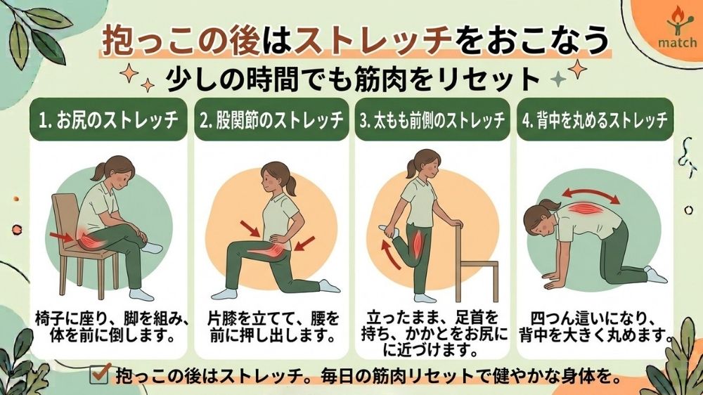 抱っこの後のストレッチは札幌市中央区円山大通の鍼灸整体院で教わりましょう