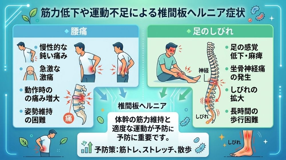運動不足の腰椎椎間板ヘルニアの症状