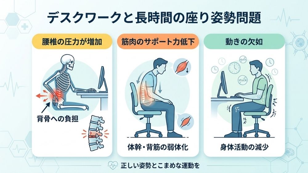 長時間の座位姿勢で腰椎椎間板ヘルニアのリスク増