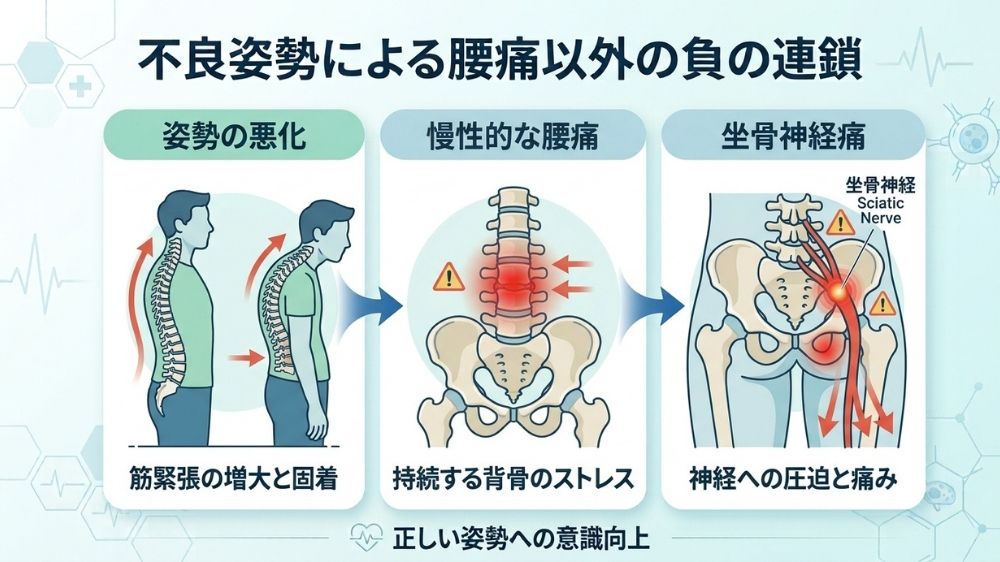 不良姿勢による腰椎椎間板ヘルニア以外の症状の連鎖