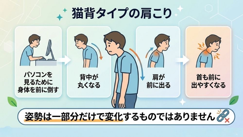 猫背タイプの肩こりを札幌の鍼灸整体院で解消